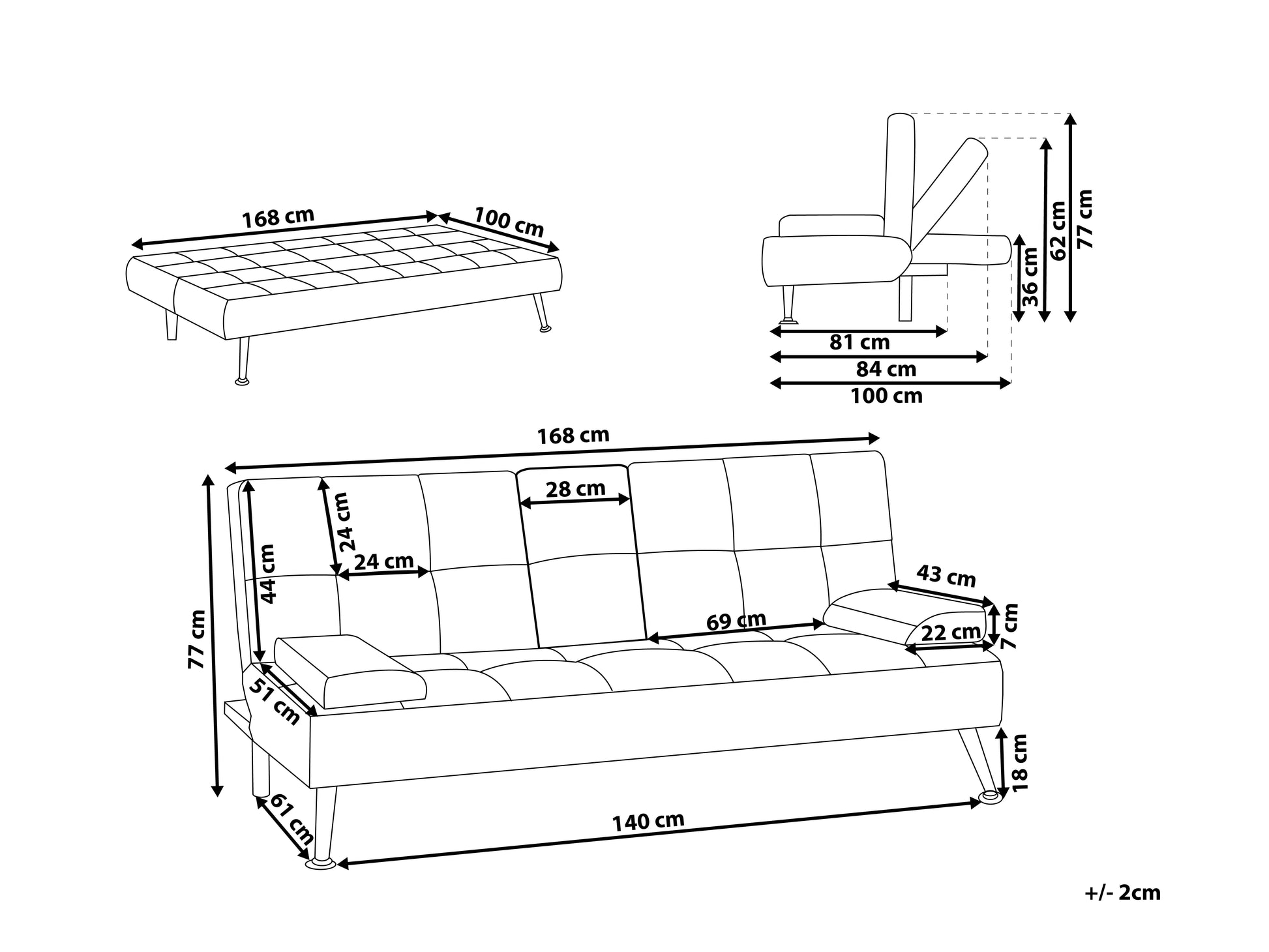  Sofa Bed 3 Seater ROXEN Fabric Light Grey