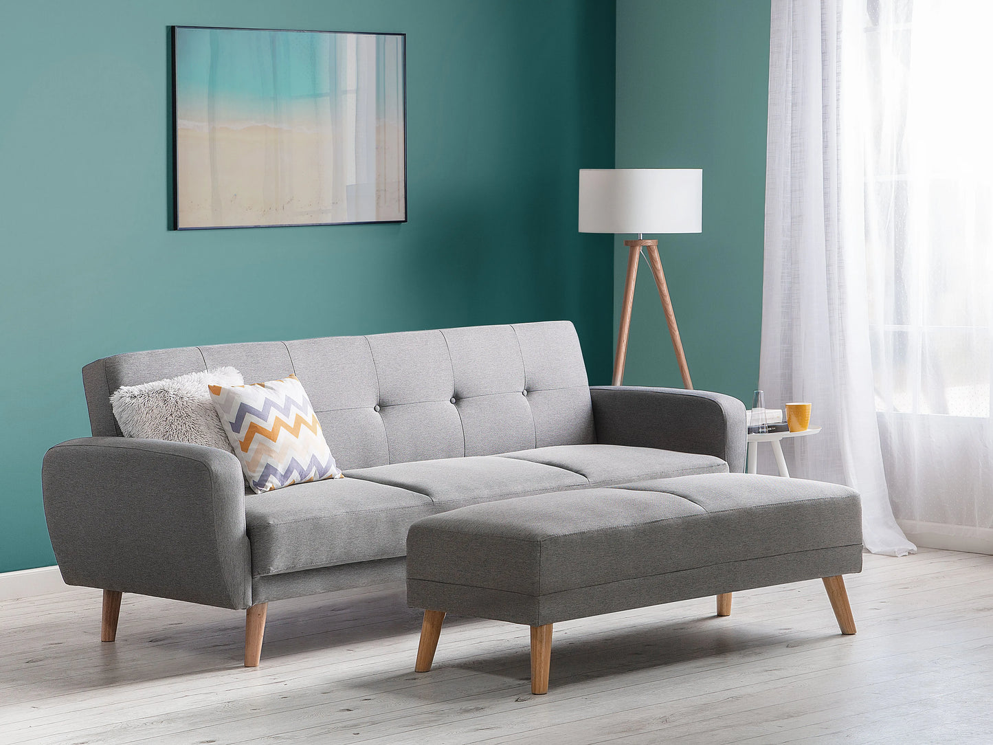  Sofa Bed 3 Seater FLORLI Fabric Light Grey