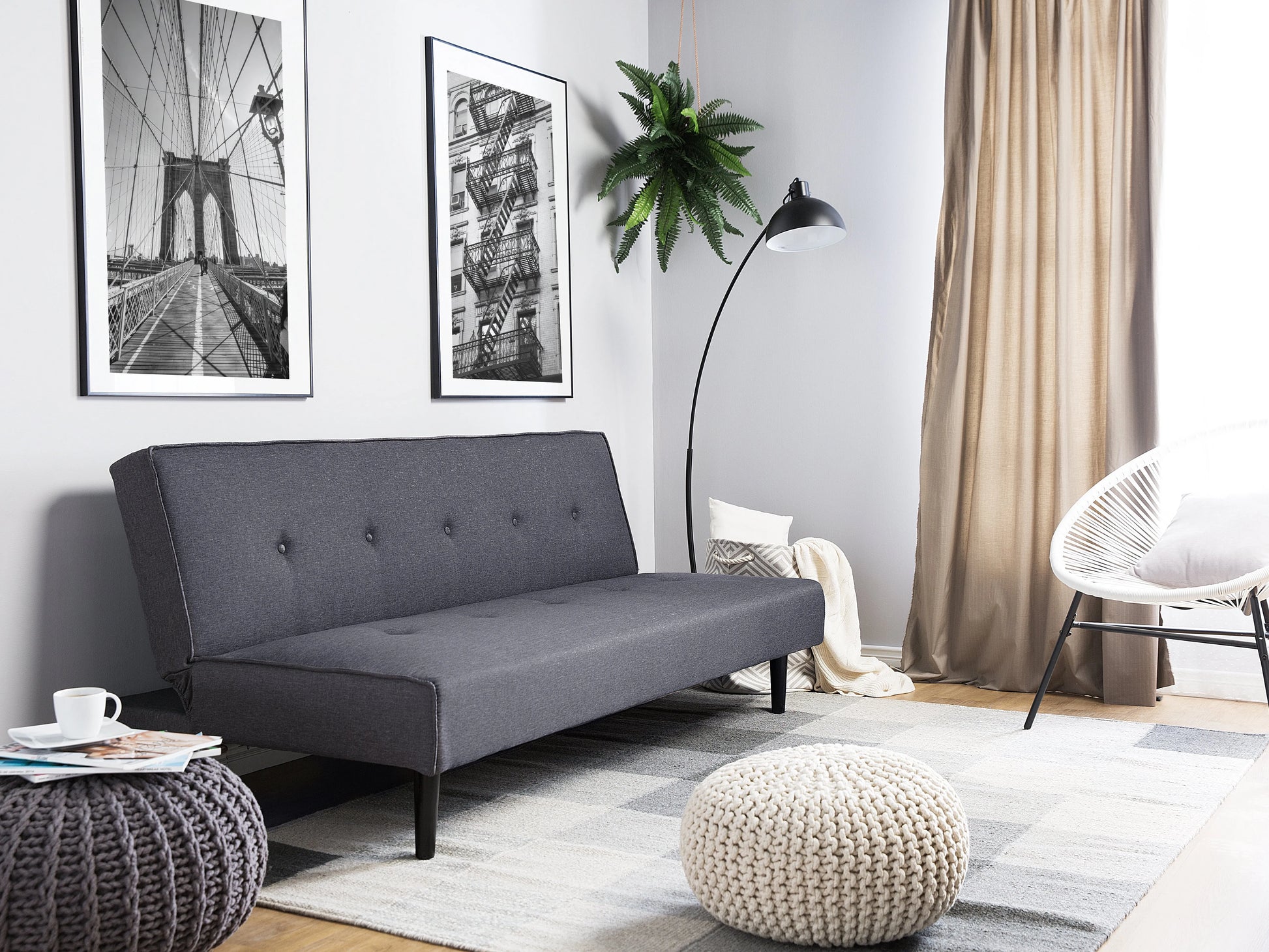  Sofa Bed 3 Seater VISBY Fabric Dark Grey