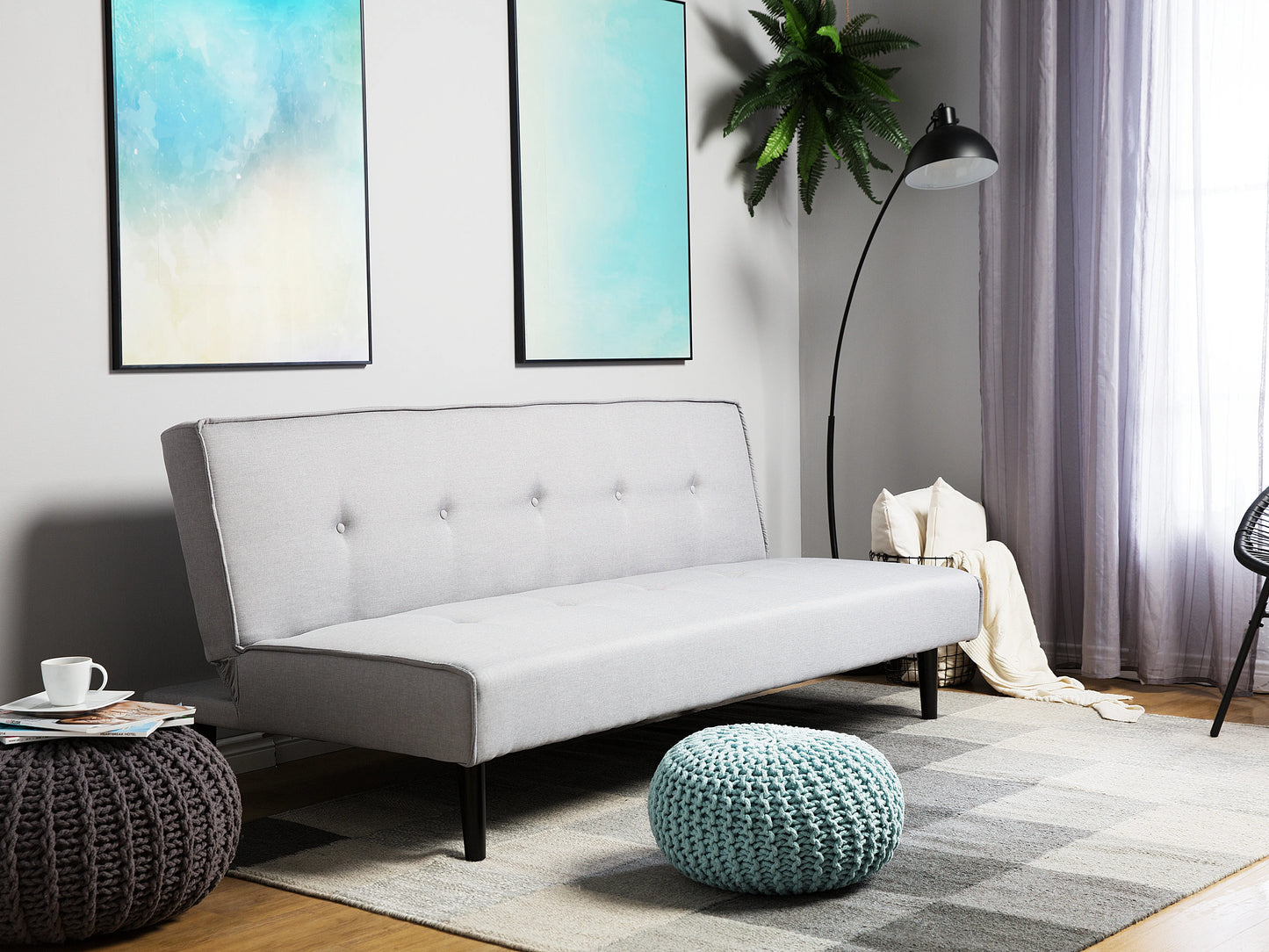  Sofa Bed 3 Seater VISBY Fabric Light Grey