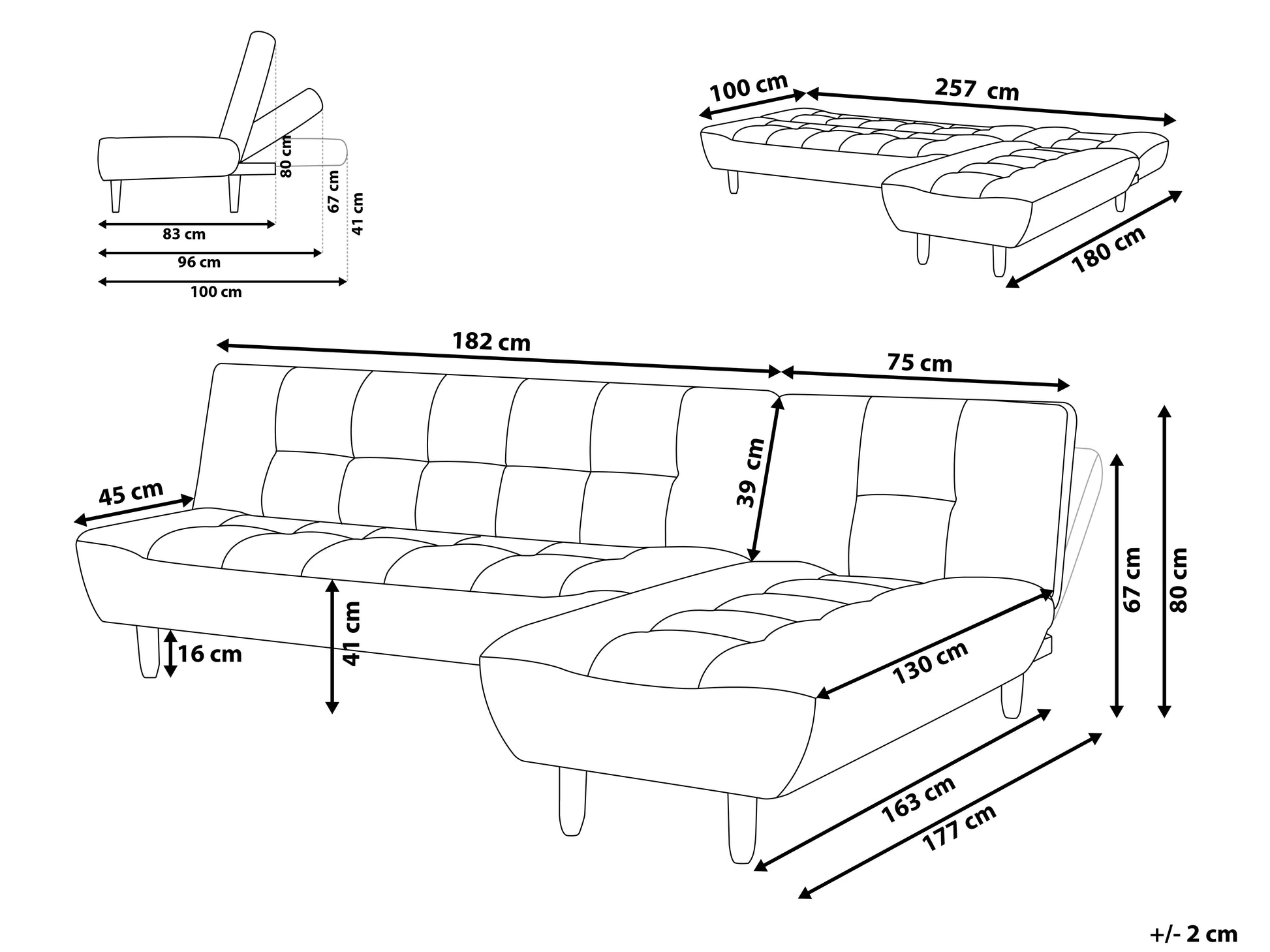  Modular Corner Sofa Bed 4 Seater ALSTEN Fabric Red Left Hand