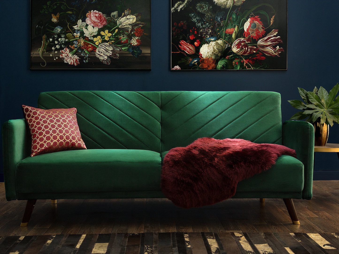  Sofa Bed 3 Seater SENJA Velvet Emerald Green