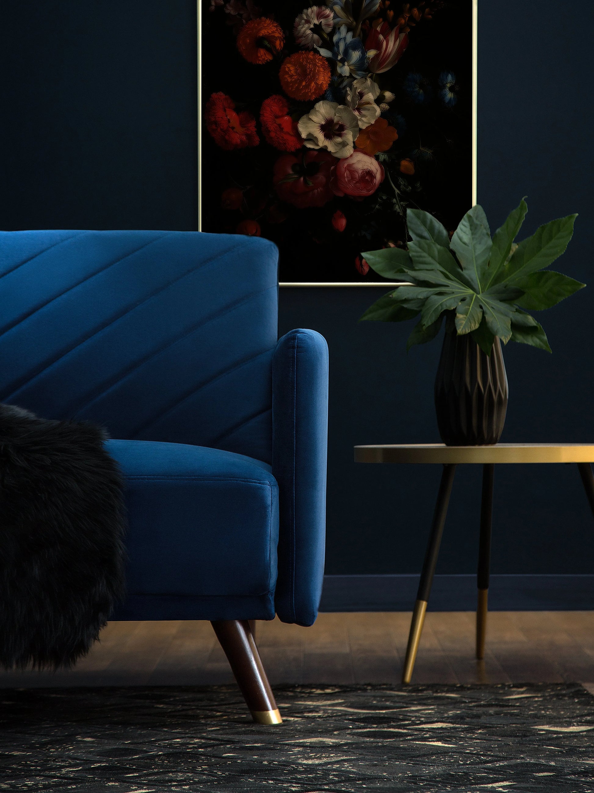  Sofa Bed 3 Seater SENJA Velvet Navy Blue