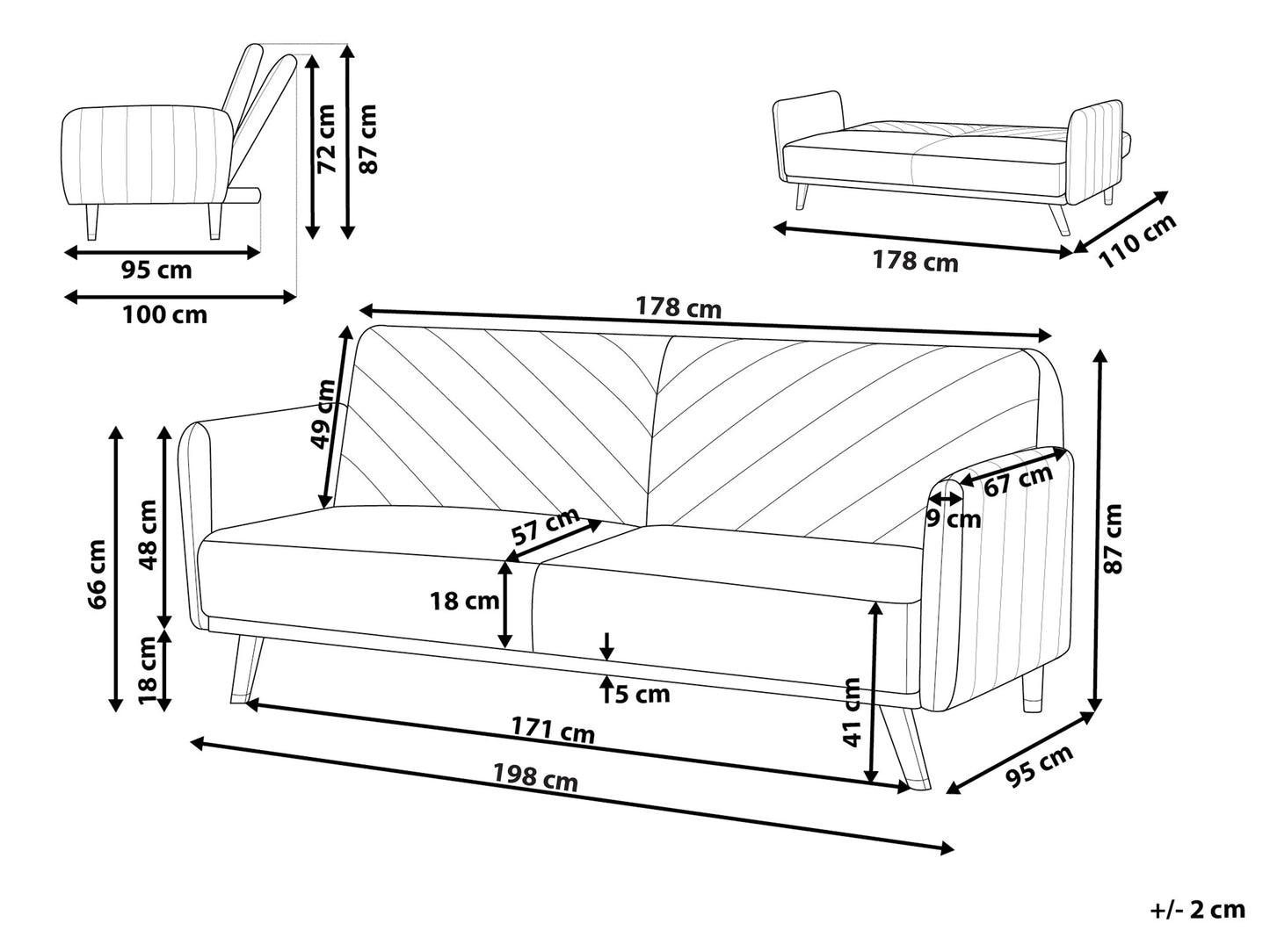  Sofa Bed 3 Seater SENJA Velvet Emerald Green