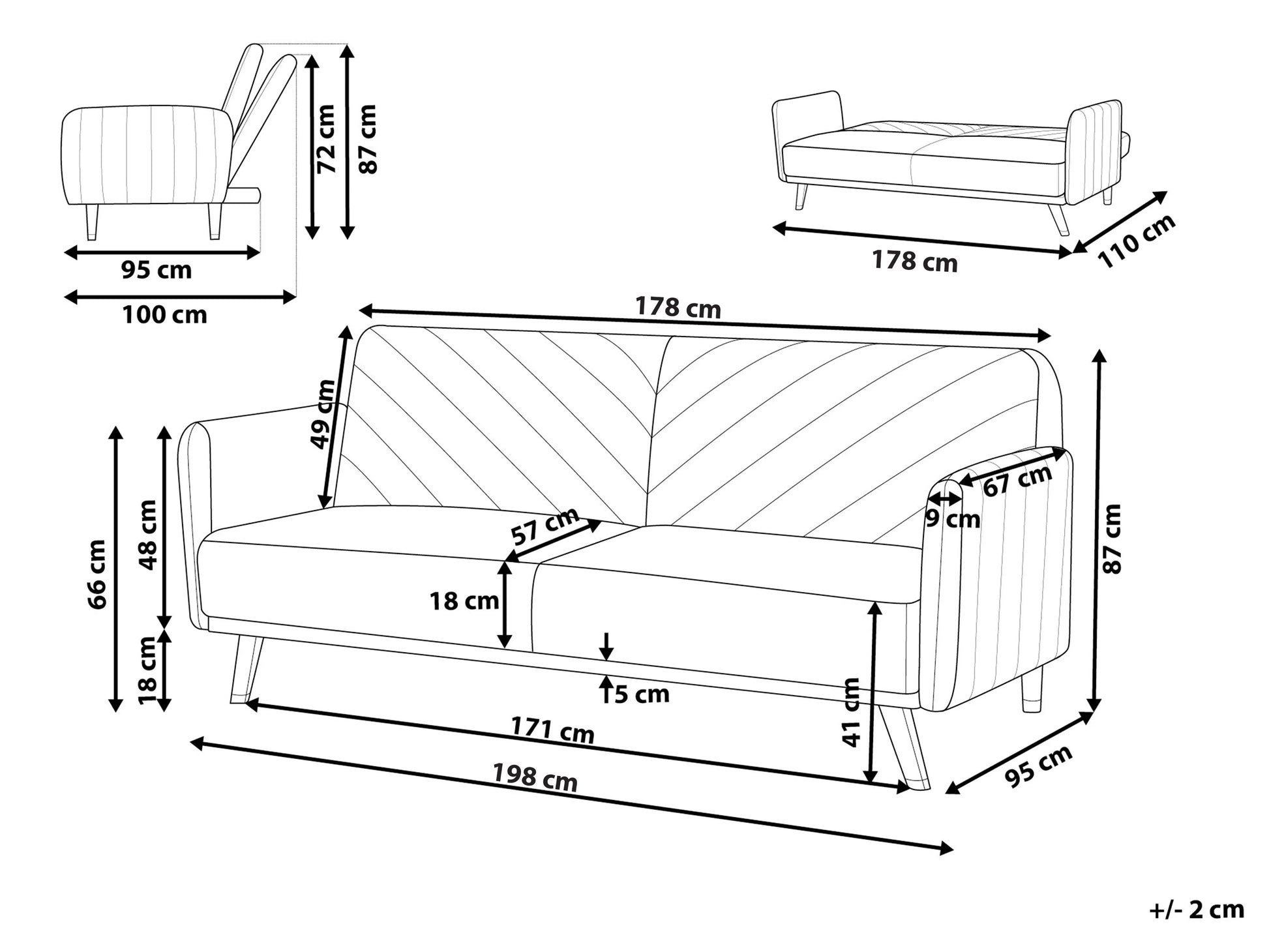  Sofa Bed 3 Seater SENJA Velvet Emerald Green