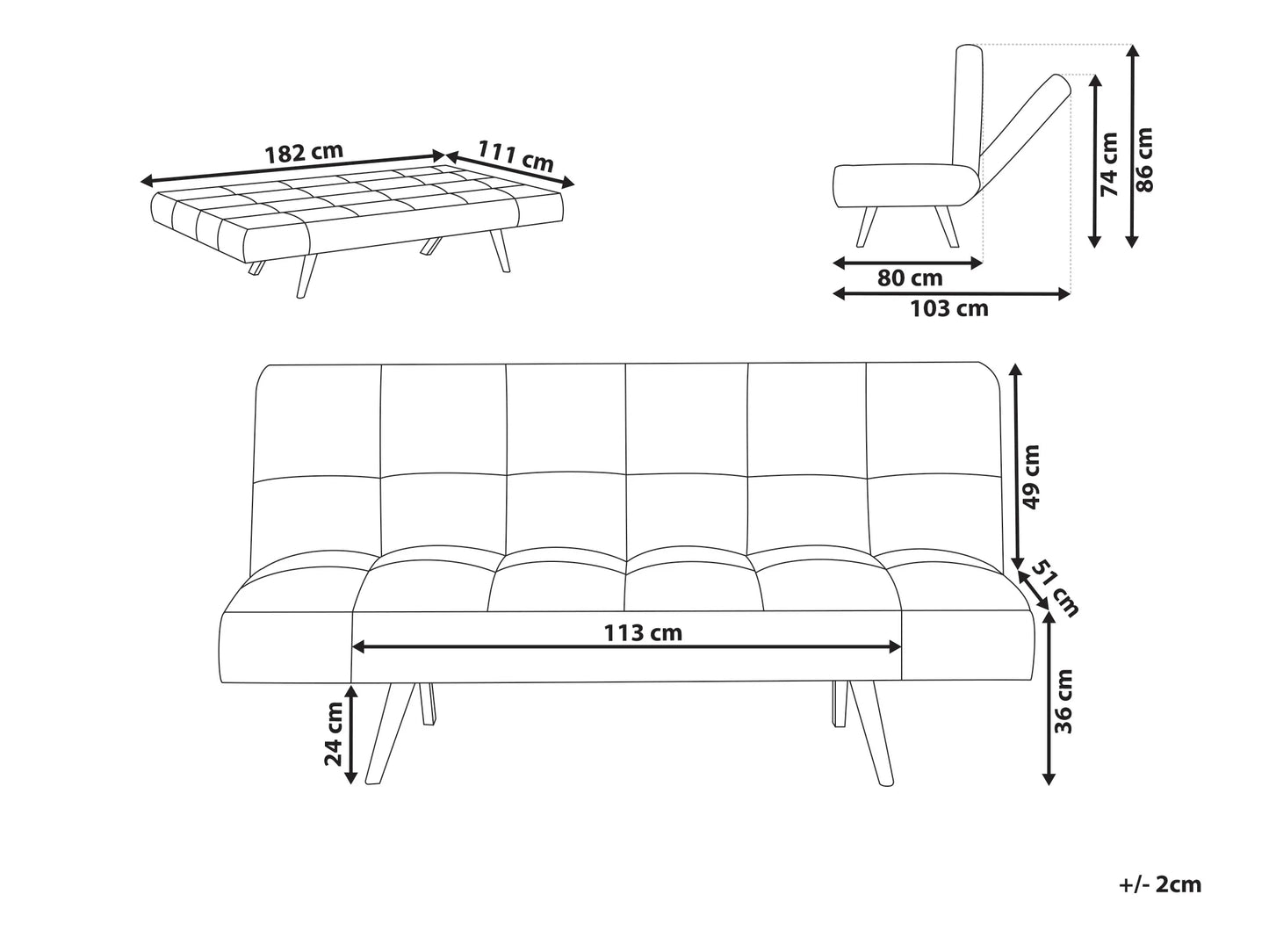  Sofa Bed 2 Seater INGARO Fabric Multicolour