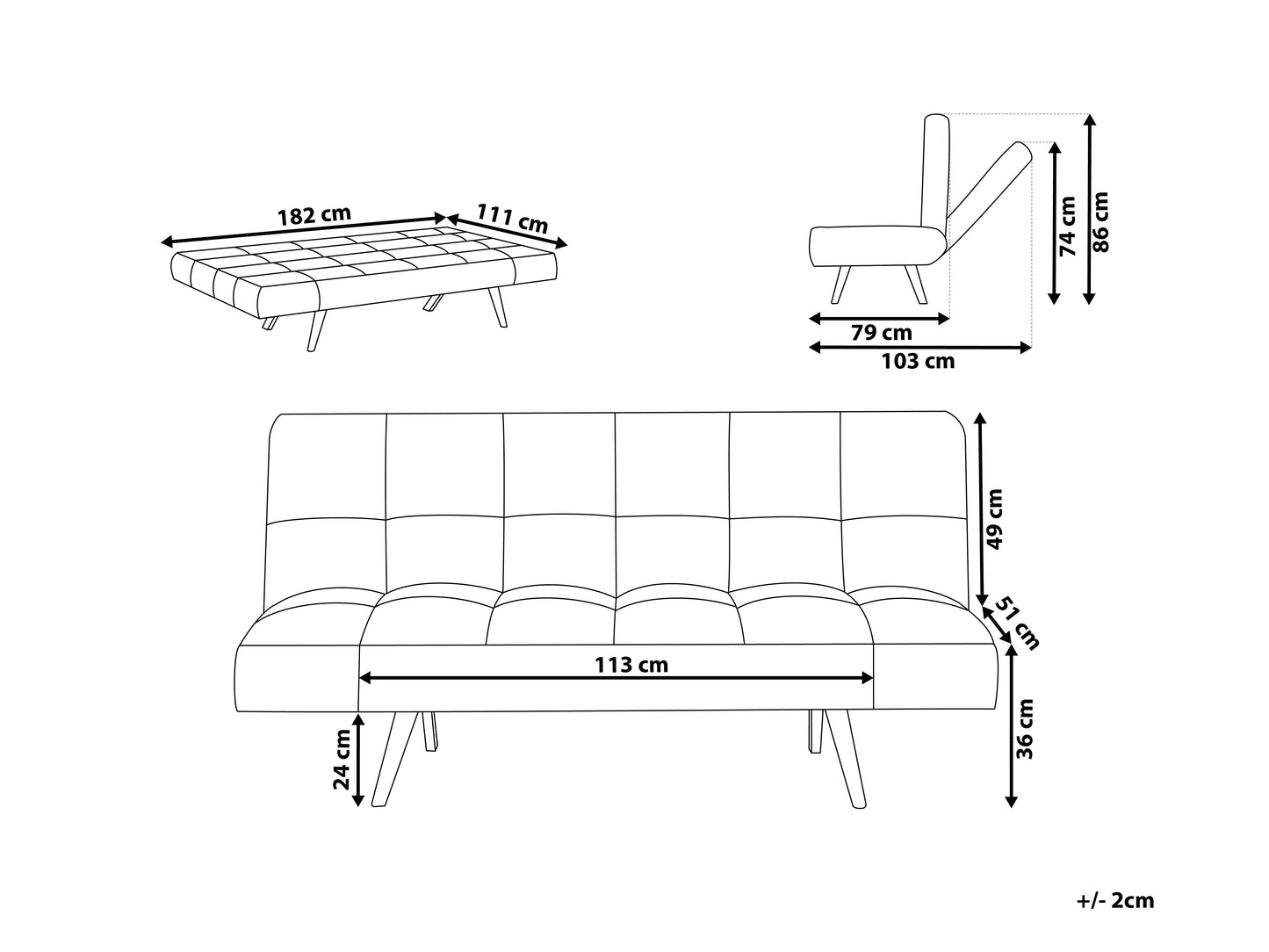  Sofa Bed 2 Seater INGARO Fabric Blue