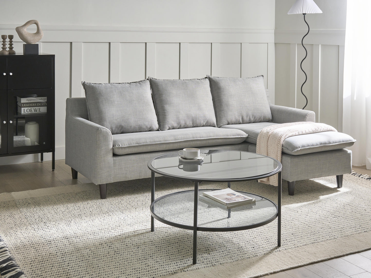  Corner Sofa 3 Seater ELVENES Fabric Light Grey Left Hand