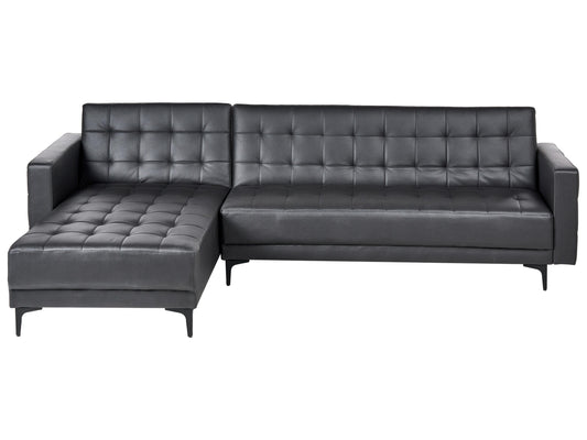  Modular Corner Sofa Bed 4 Seater ABERDEEN Faux Leather Black Right Hand