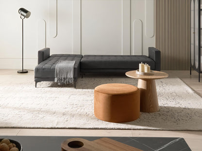  Modular Corner Sofa Bed 4 Seater ABERDEEN Faux Leather Black Right Hand
