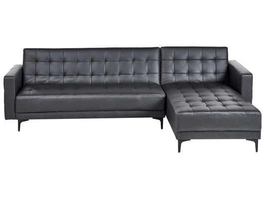  Modular Corner Sofa Bed 4 Seater ABERDEEN Faux Leather Black Left Hand
