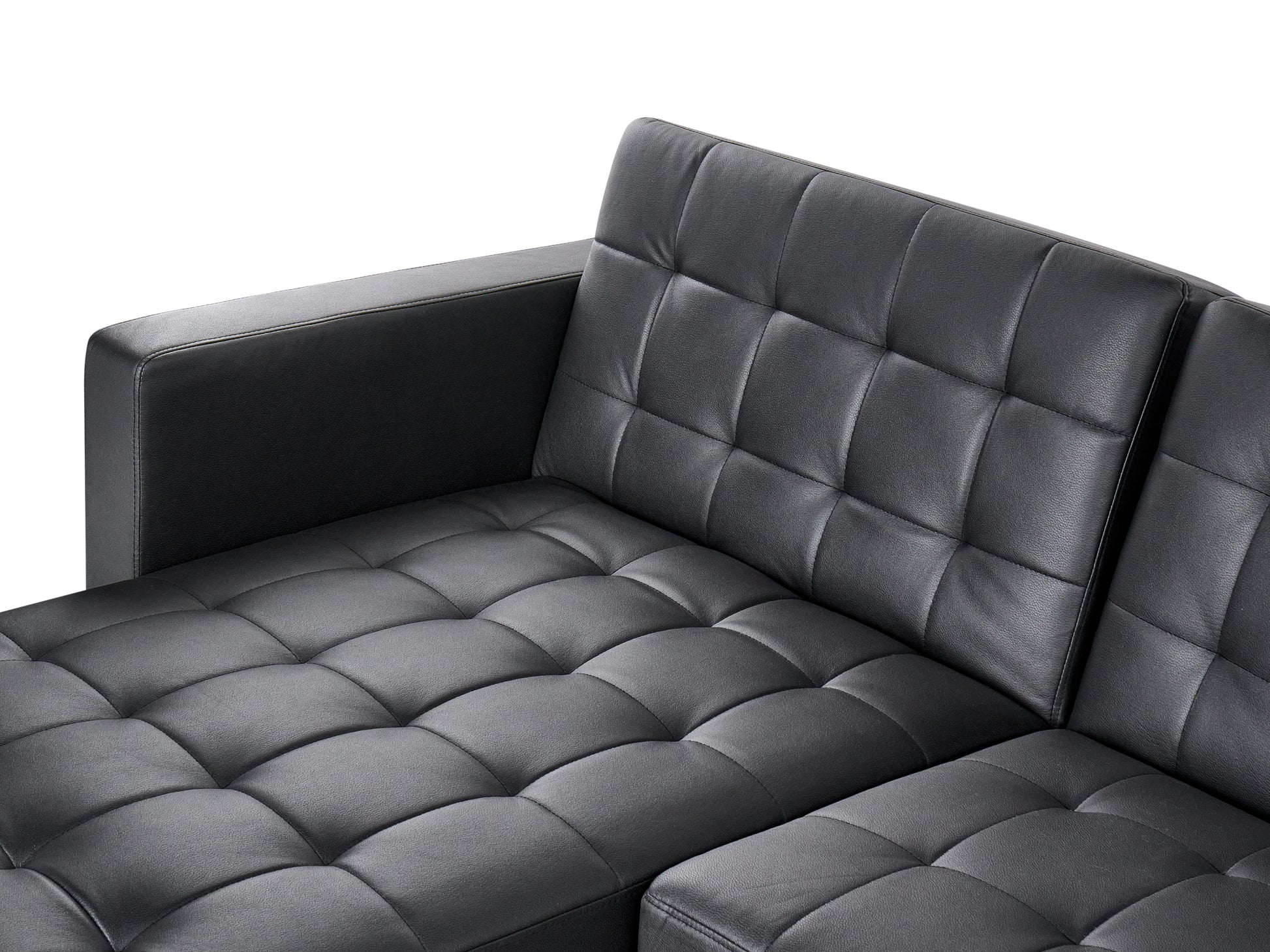  Modular Corner Sofa Bed 4 Seater ABERDEEN Faux Leather Black With Ottoman Right Hand