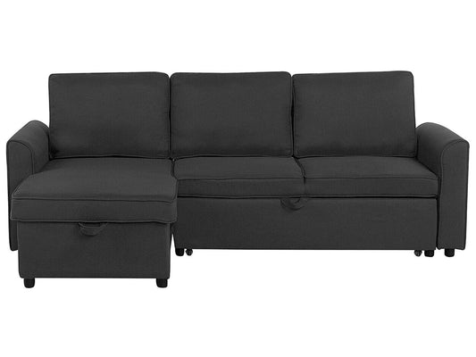  Corner Sofa Bed 3 Seater NESNA Fabric Black With Storage Right Hand