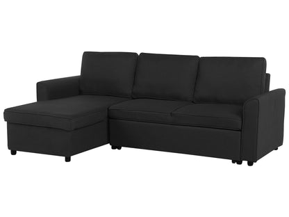  Corner Sofa Bed 3 Seater NESNA Fabric Black With Storage Right Hand