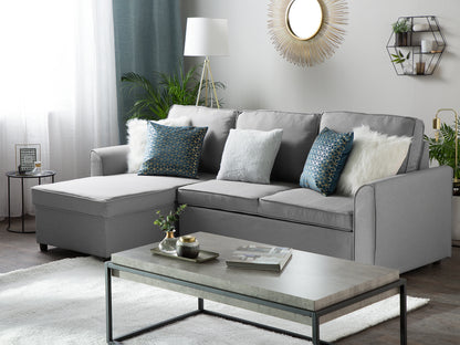  Corner Sofa Bed 3 Seater NESNA Fabric Light Grey With Storage Right Hand