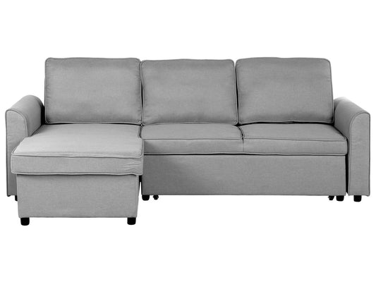  Corner Sofa Bed 3 Seater NESNA Fabric Light Grey With Storage Right Hand