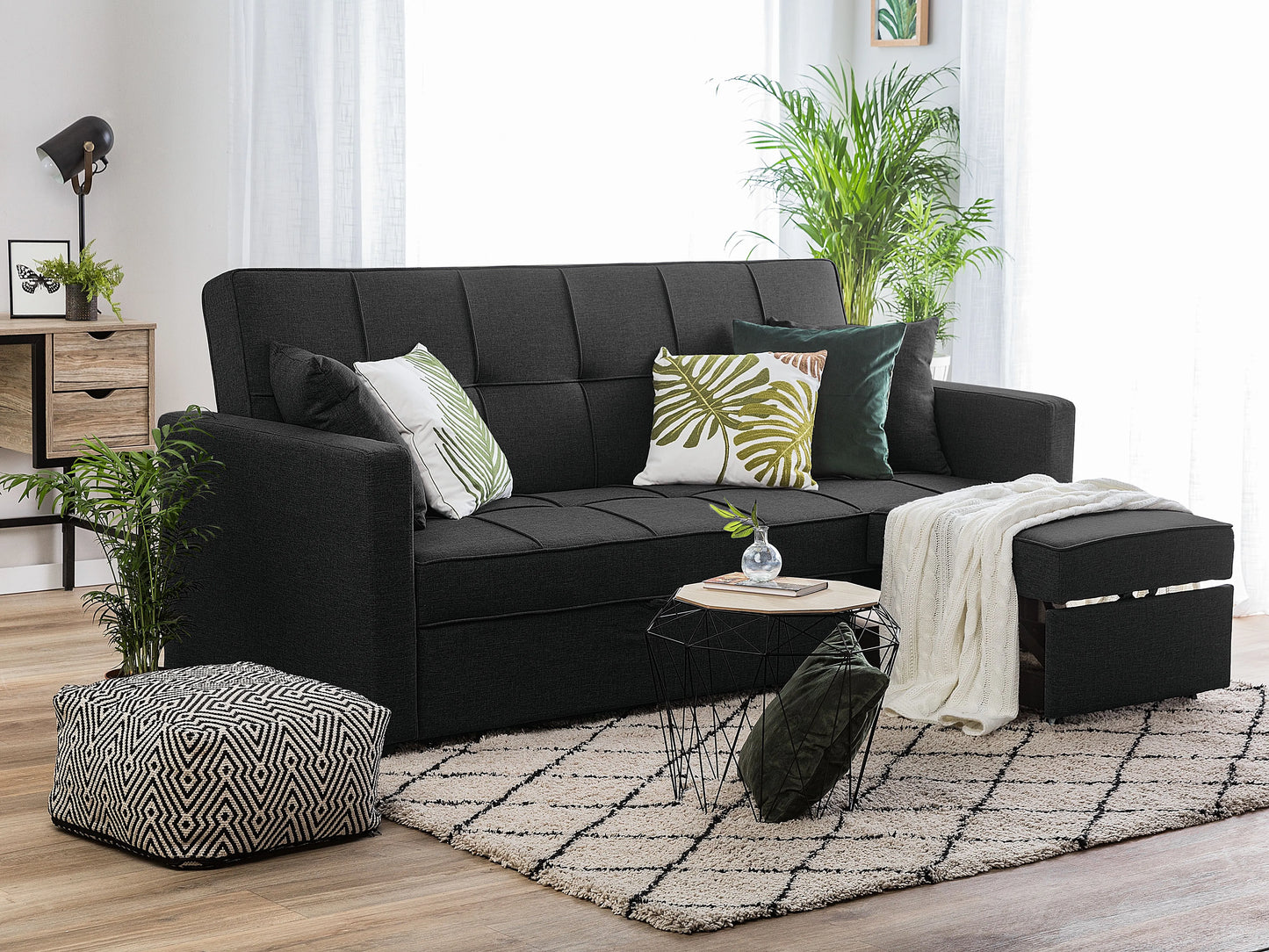  Sofa Bed 3 Seater GLOMMA Fabric Black