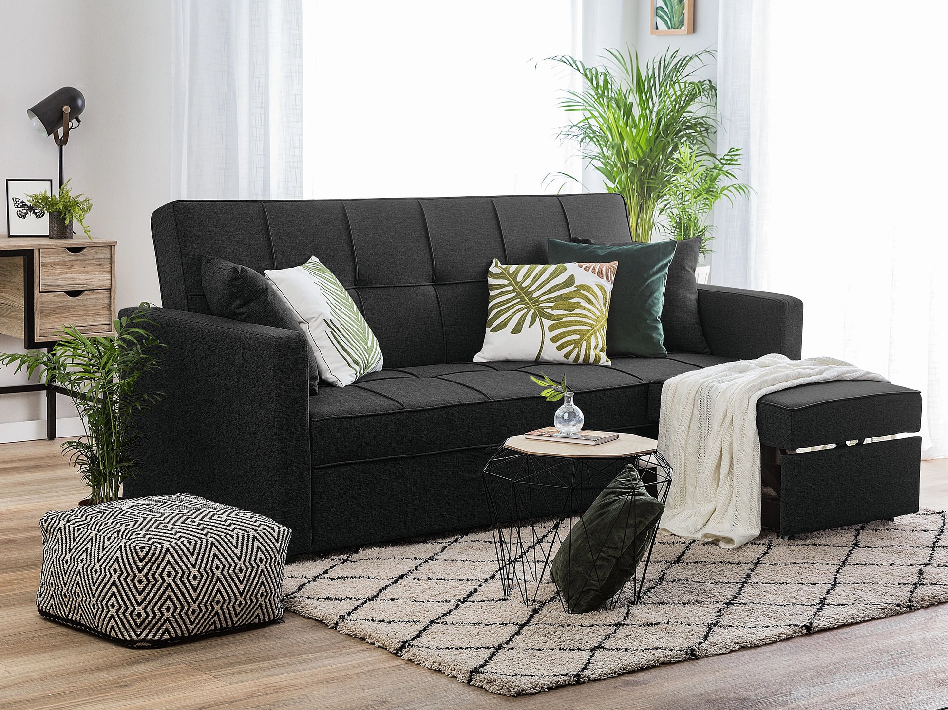  Sofa Bed 3 Seater GLOMMA Fabric Black