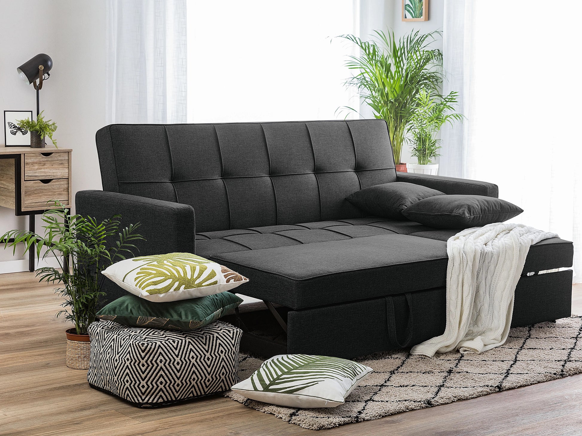  Sofa Bed 3 Seater GLOMMA Fabric Black