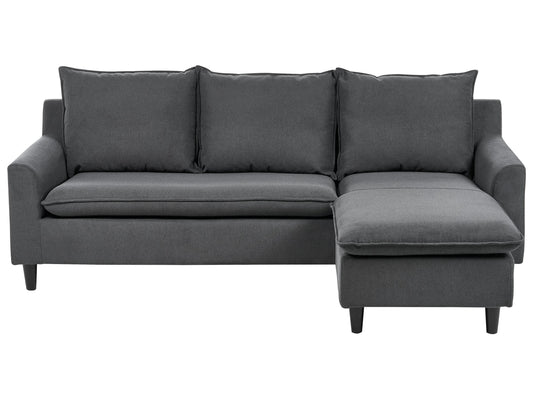  Corner Sofa 3 Seater ELVENES Fabric Dark Grey Left Hand