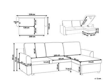  Corner Sofa Bed 3 Seater NESNA Fabric Black With Storage Left Hand