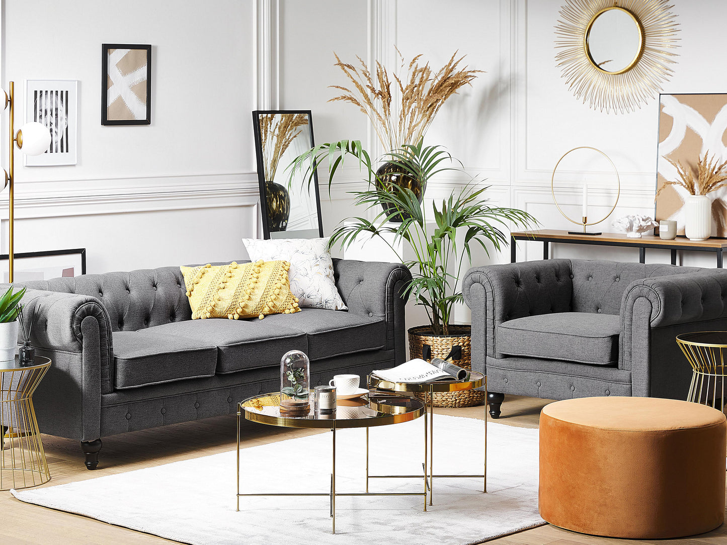  Sofa 3 Seater CHESTERFIELD Fabric Grey