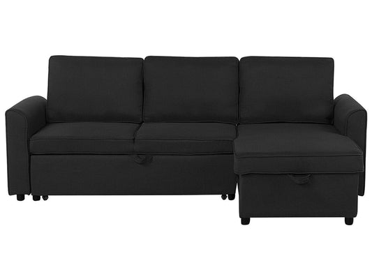  Corner Sofa Bed 3 Seater NESNA Fabric Black With Storage Left Hand