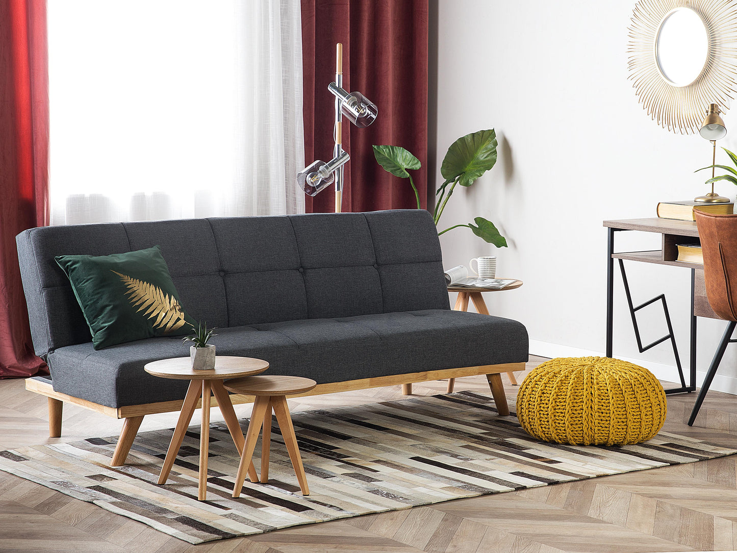  Sofa Bed 3 Seater FROYA Fabric Dark Grey