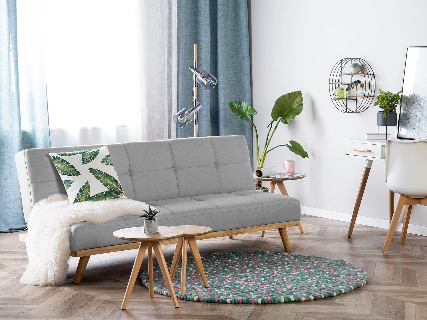  Sofa Bed 3 Seater FROYA Fabric Light Grey