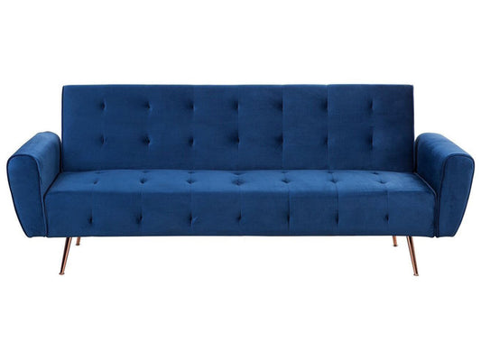  Sofa Bed 3 Seater SELNES Velvet Navy Blue