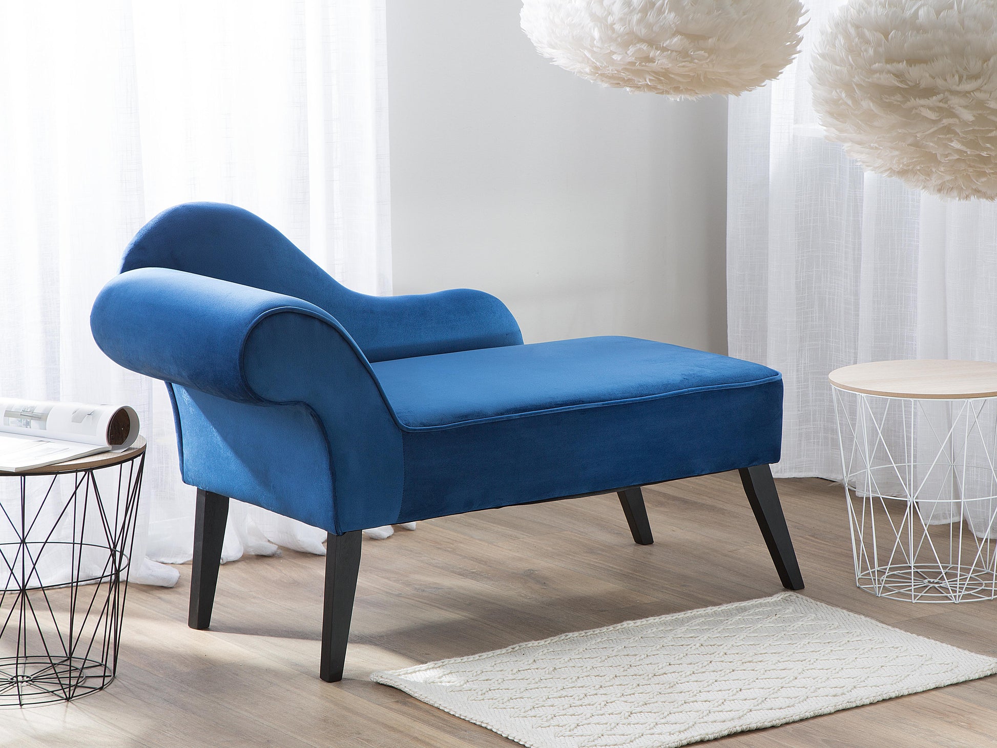  Left-Hand Chaise Lounge BIARRITZ Velvet Navy Blue