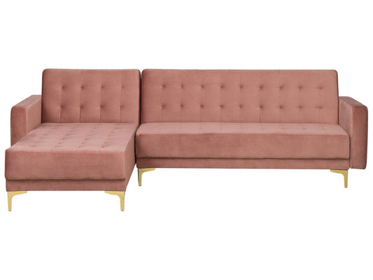  Modular Corner Sofa Bed 4 Seater ABERDEEN Velvet Pink Right Hand