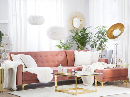  Modular Corner Sofa Bed 4 Seater ABERDEEN Velvet Pink Left Hand