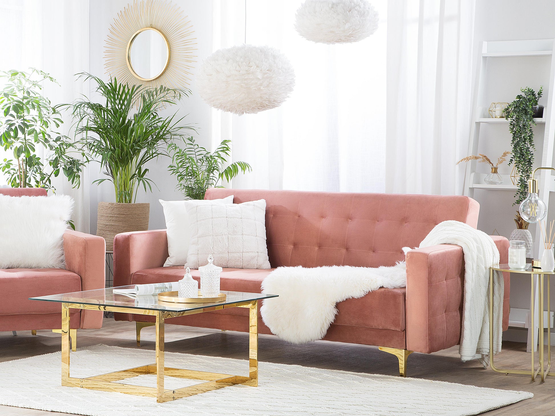  Sofa Bed 3 Seater ABERDEEN Velvet Pink