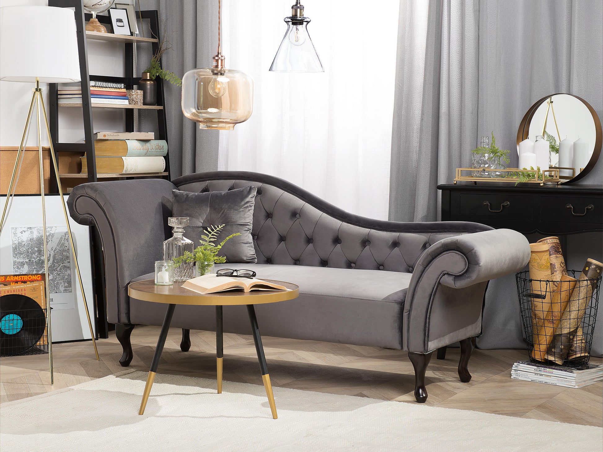  Left-Hand Chaise Lounge LATTES Velvet Grey