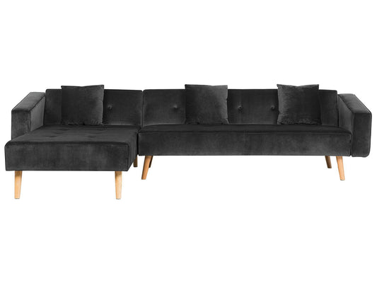  Corner Sofa Bed 4 Seater VADSO Velvet Black Right Hand