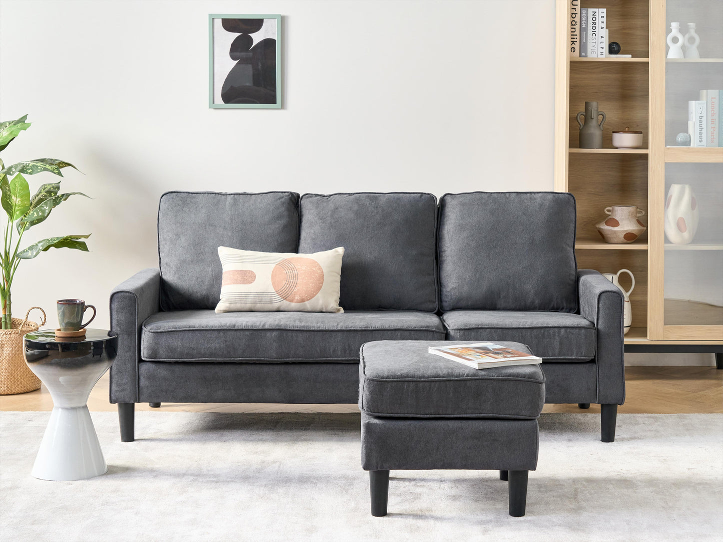  Sofa 3 Seater AVESTA Fabric Dark Grey With Ottoman