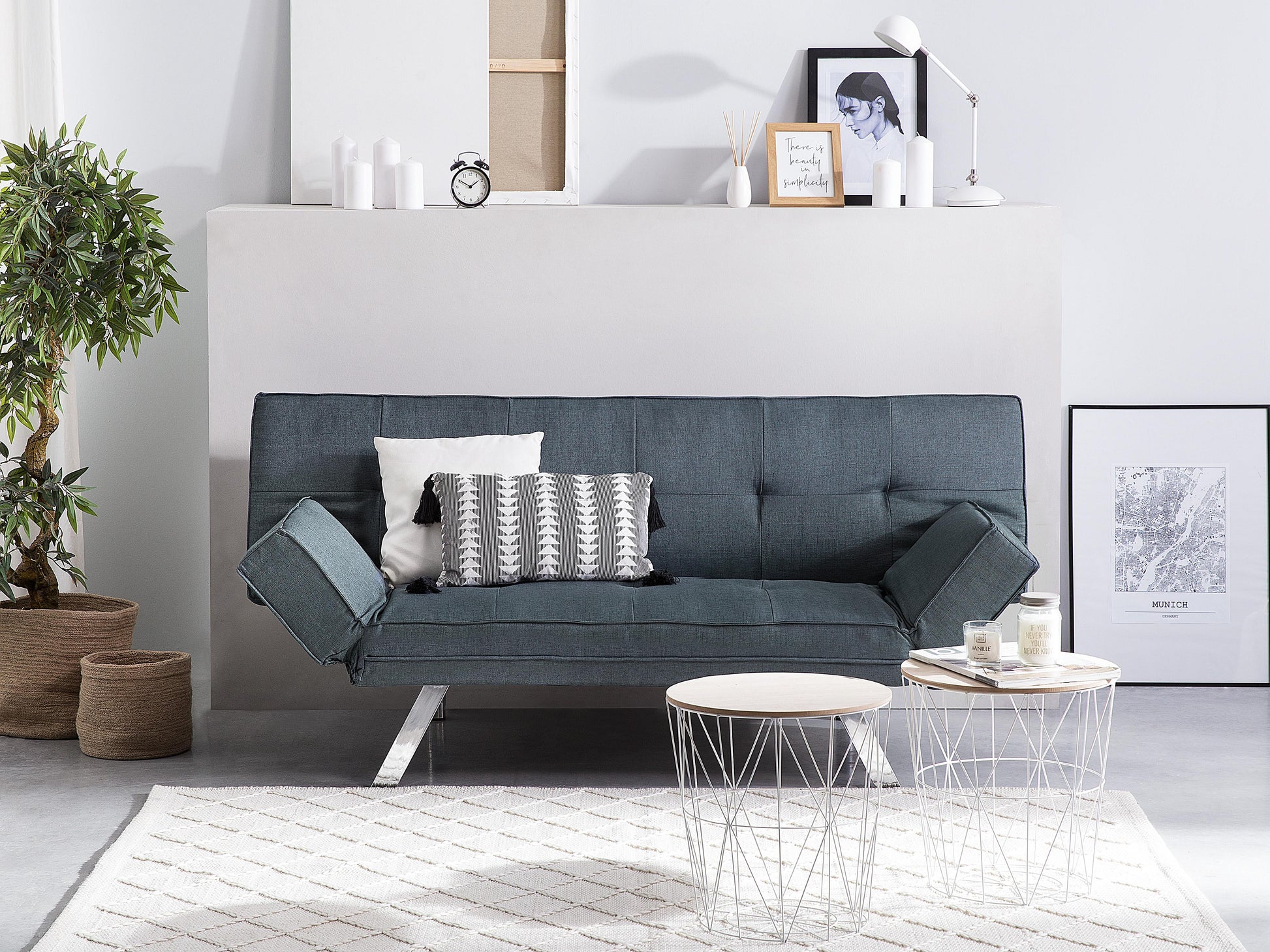  Sofa Bed 3 Seater BRISTOL Fabric Dark Blue