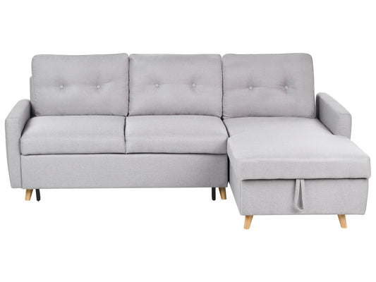  Corner Sofa Bed 4 Seater FLAKK Fabric Light Grey With Storage Left Hand