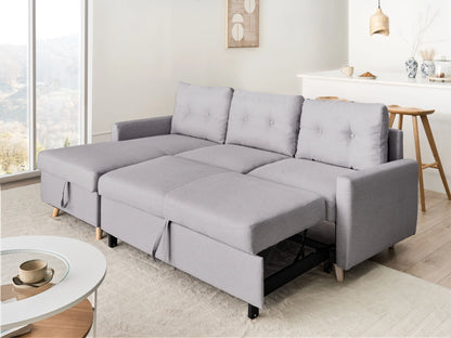  Corner Sofa Bed 4 Seater FLAKK Fabric Light Grey With Storage Right Hand