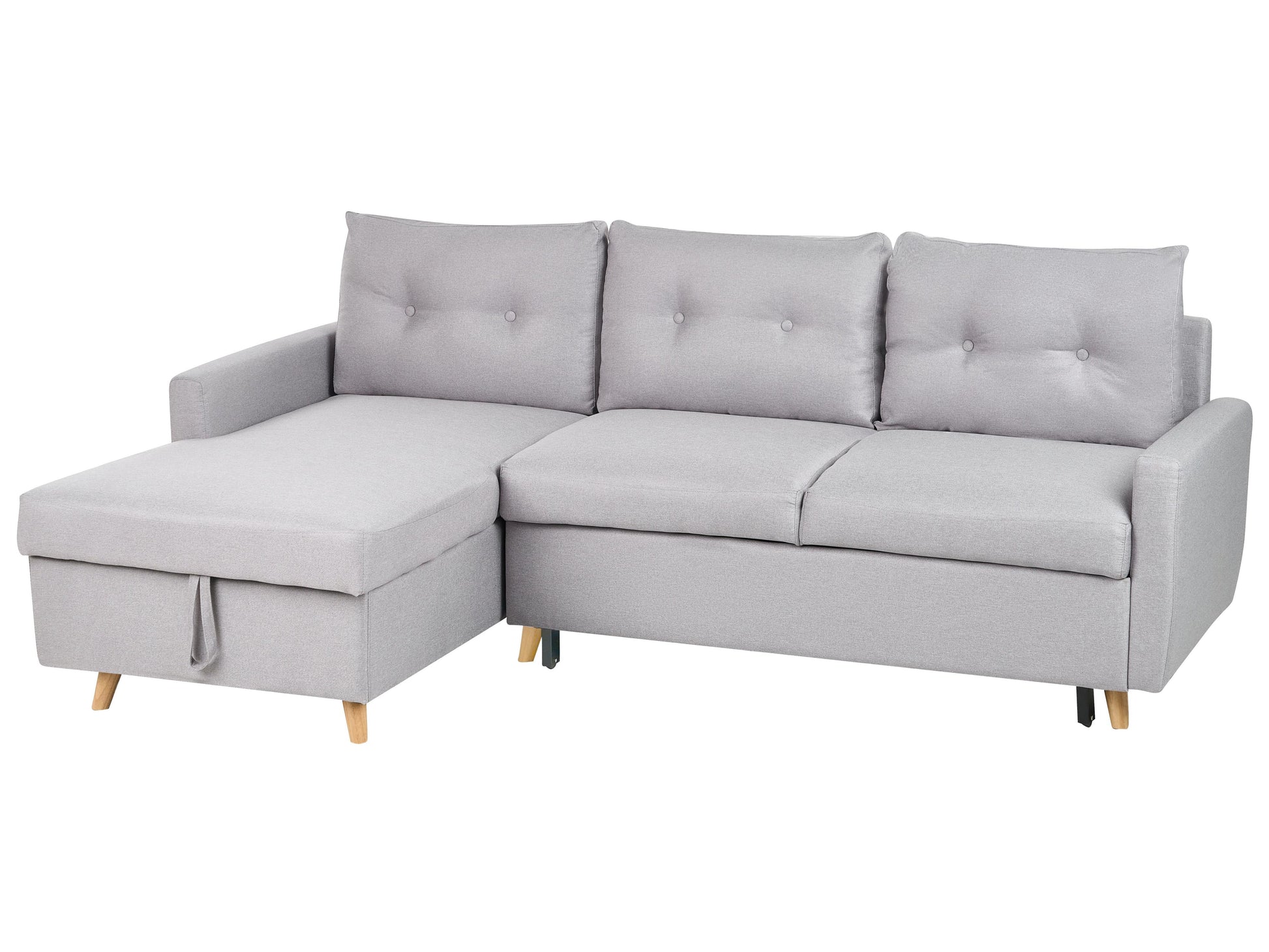  Corner Sofa Bed 4 Seater FLAKK Fabric Light Grey With Storage Right Hand