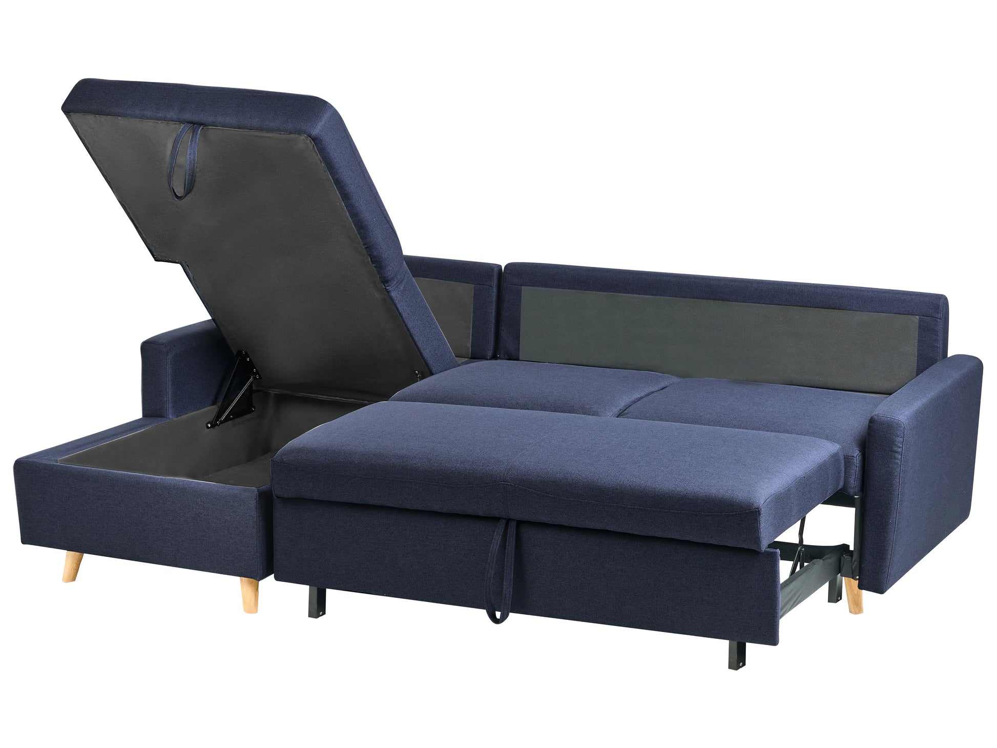  Corner Sofa Bed 4 Seater FLAKK Fabric Navy Blue With Storage Right Hand
