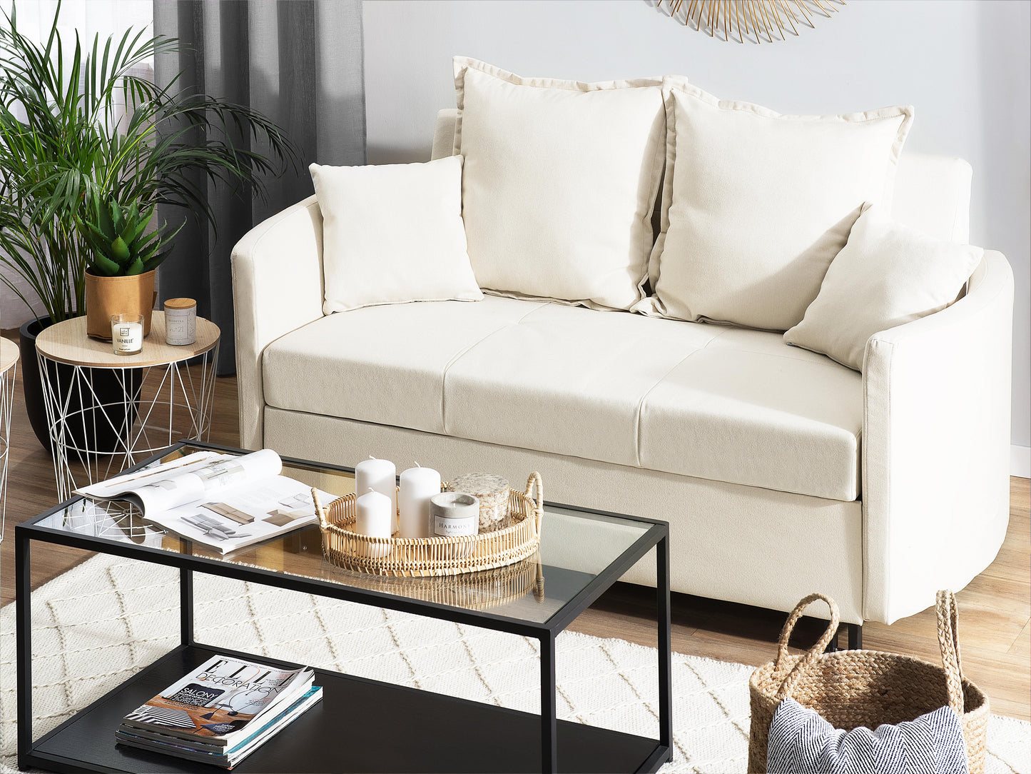  Sofa Bed 2 Seater HOVIN Fabric Light Beige