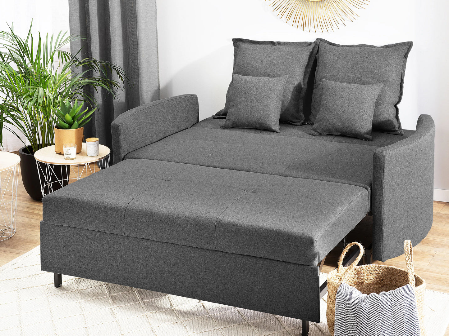 Sofa Bed 2 Seater HOVIN Fabric Grey