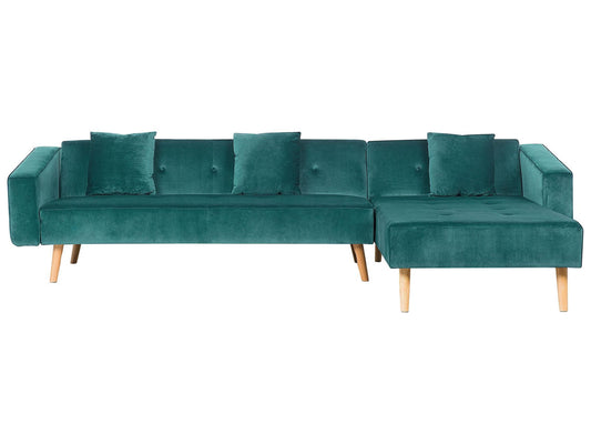  Corner Sofa Bed 4 Seater VADSO Velvet Emerald Green Left Hand