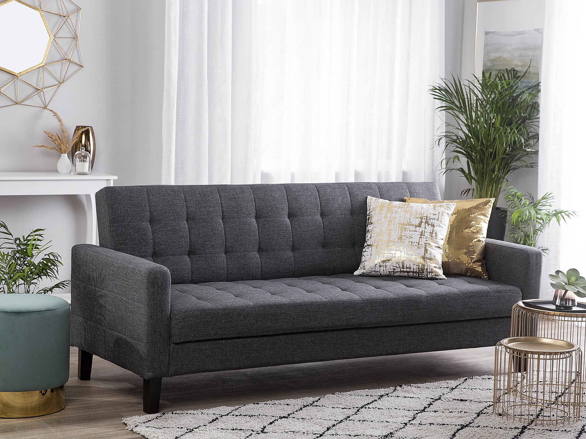  Sofa Bed 3 Seater VEHKOO Fabric Dark Grey