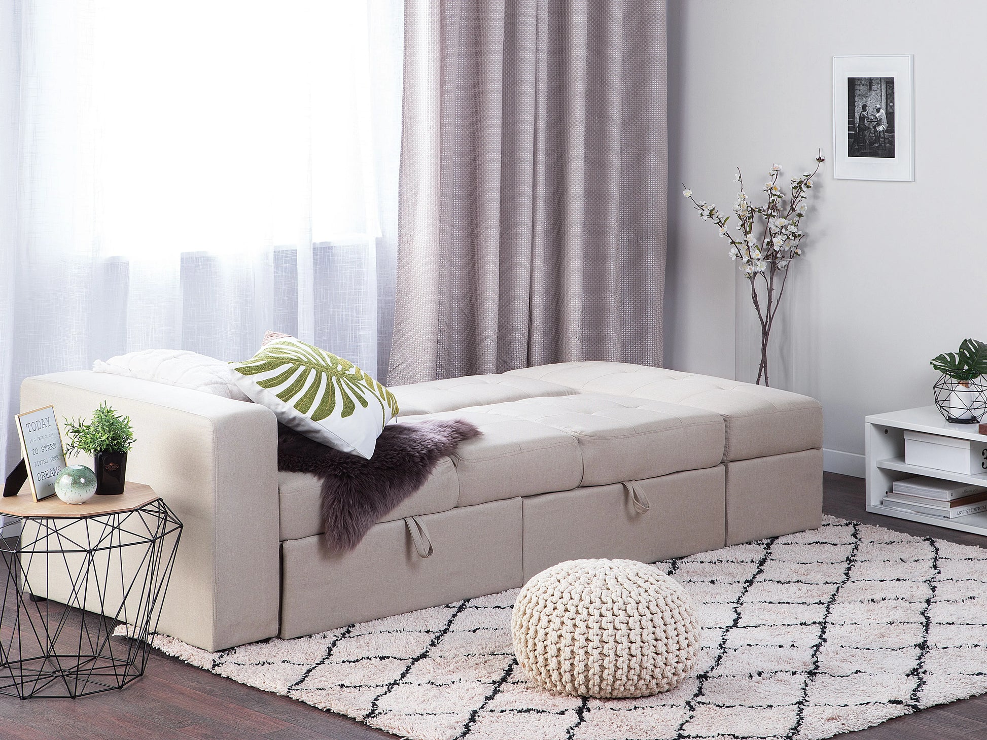  Sofa Bed 3 Seater FALSTER Fabric Beige With Storage