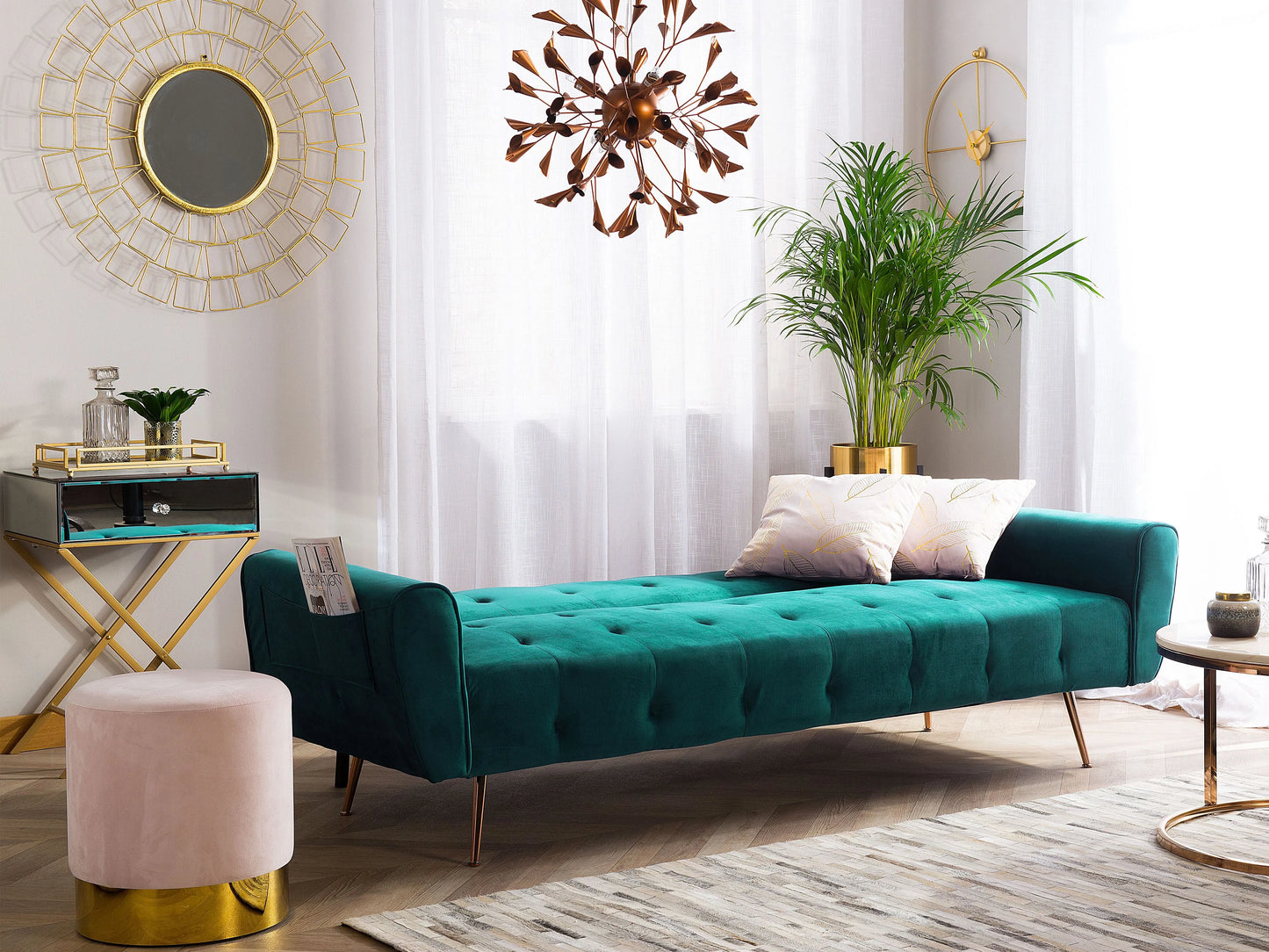  Sofa Bed 3 Seater SELNES Velvet Emerald Green