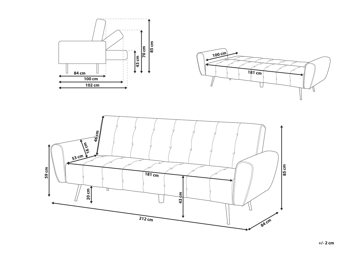  Sofa Bed 3 Seater SELNES Velvet Emerald Green