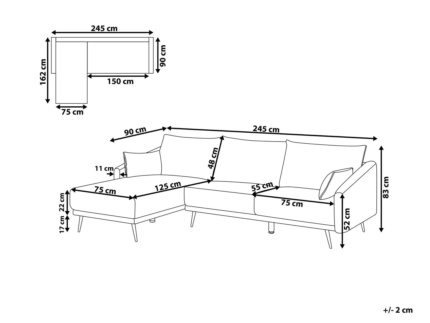  Corner Sofa 3 Seater VARDE Velvet Grey Right Hand